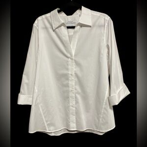 FOXCROFT NO IRON STRETCH BUTTON DOWN BLOUSE 3/4 SLV WHITE SIZE EXTRA LARGE EUC